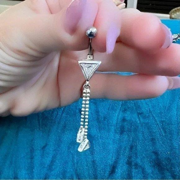 Set of 5 Jeweled Naval Piercings Stainless Steel Barbell Dangle Gems - Picture 4 of 8